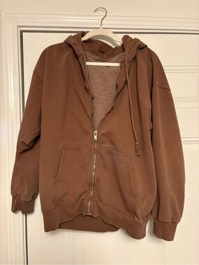 Men's Brown Zip-Up Hoodie Sweatshirt